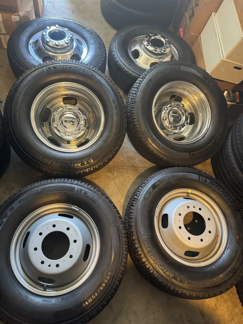 Ford F-350 dually set wheels and tires at Dfw Takeoffs